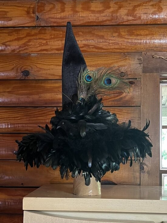 One-of-a-Kind Handmade Felt Witch\'s Hat with Nest of Feathers & Raven/Crow main image 4